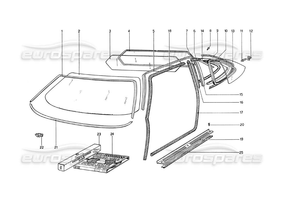 ferrari 208 gt4 dino (1975) diagrama de piezas de gafas