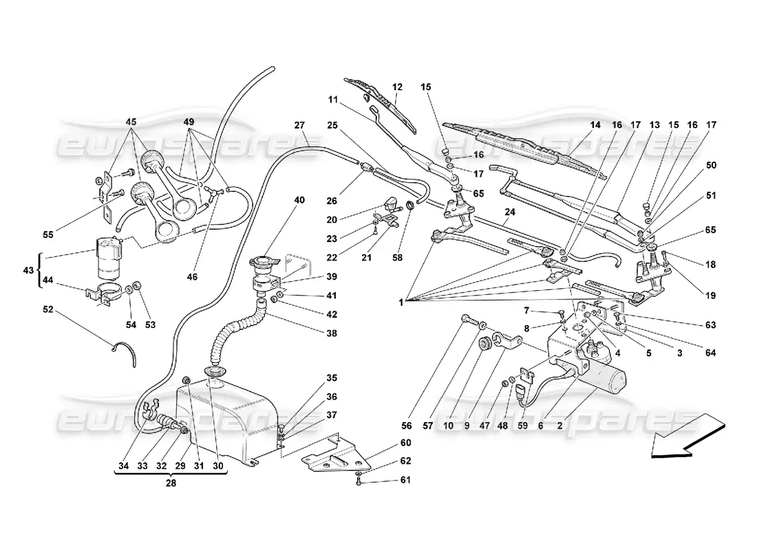 ferrari 550 maranello limpiaparabrisas, arandela y bocina diagrama de piezas