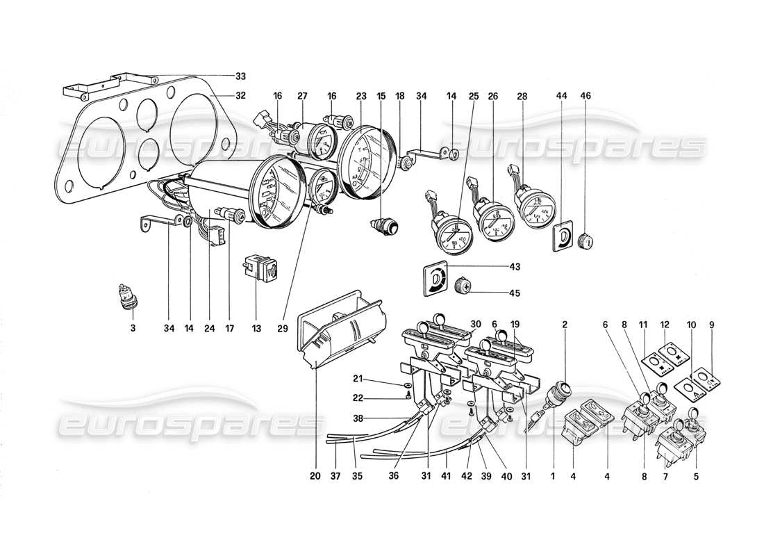 ferrari 288 gto instrumentos y accesorios diagrama de piezas