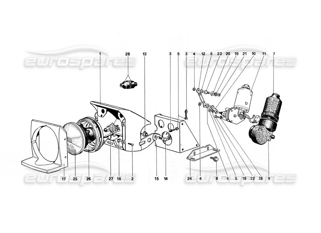ferrari 308 quattrovalvole (1985) diagrama de piezas del dispositivo de elevación de luces y faros