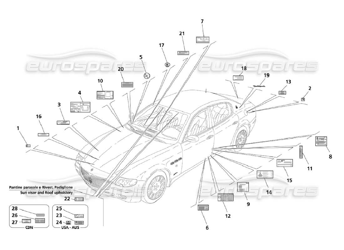 maserati qtp. (2006) 4.2 diagrama de piezas de adhesivos y placas