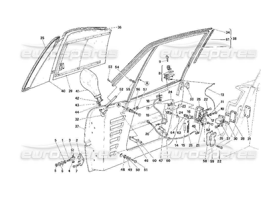 ferrari f40 puertas -versión corrediza de vidrio- diagrama de piezas
