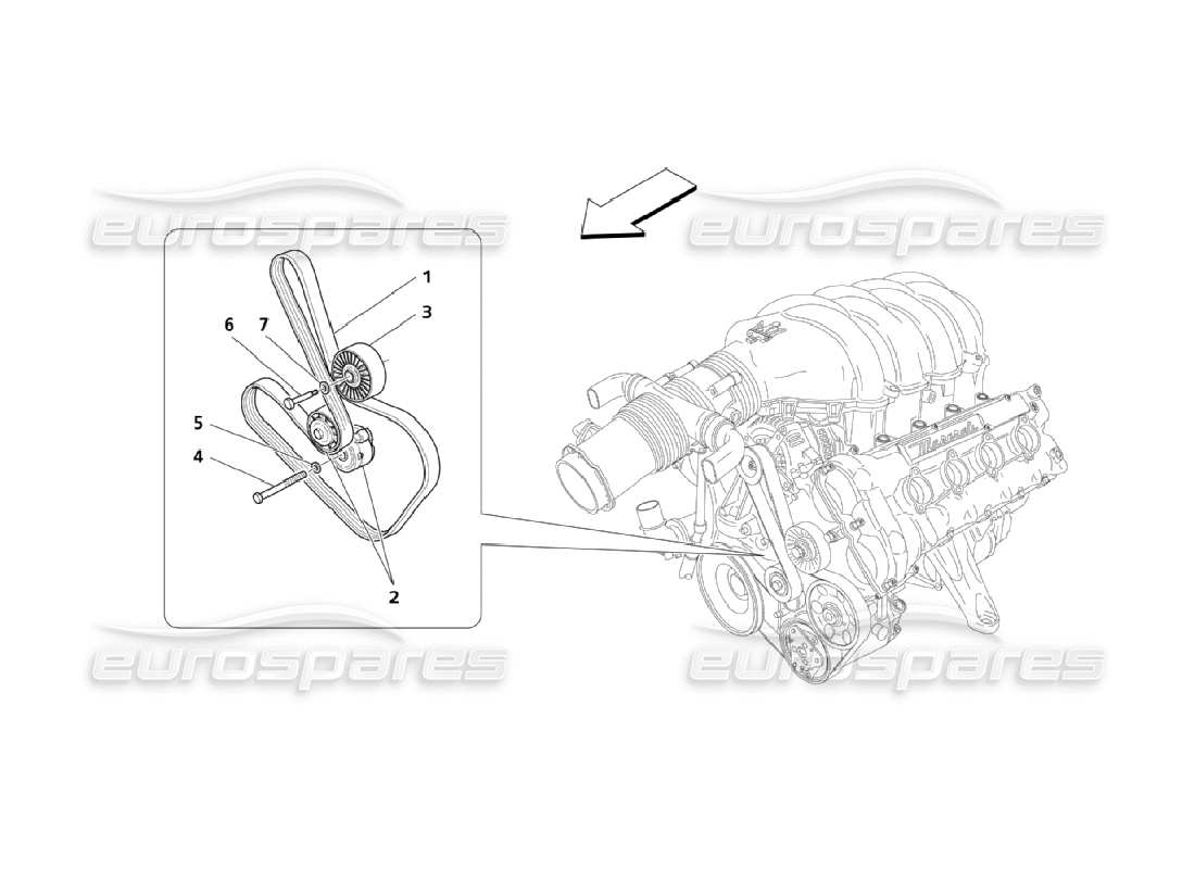 maserati qtp. (2006) 4.2 diagrama de piezas de piezas auxiliares de correas