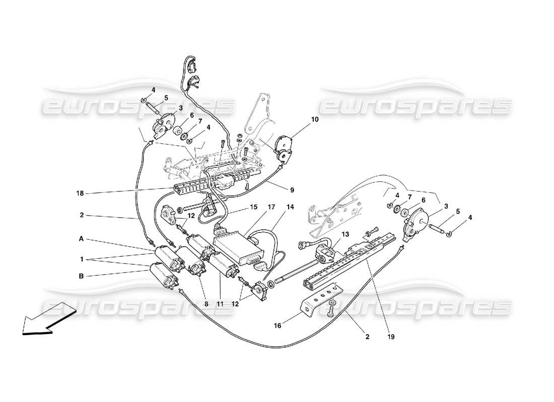 ferrari 456 gt/gta diagrama de piezas del sistema de movimiento del asiento delantero