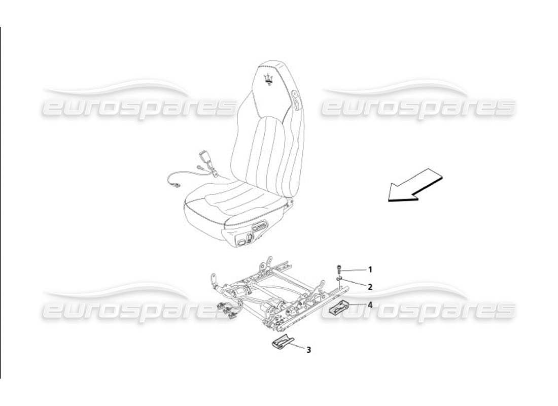 maserati 4200 gransport (2005) asiento delantero - diagrama de piezas de guía y movimiento