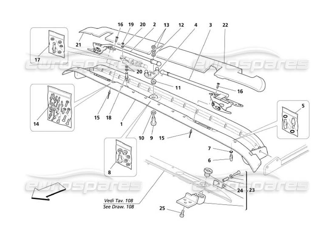 maserati 4200 spyder (2005) capote cierre frontal diagrama de piezas