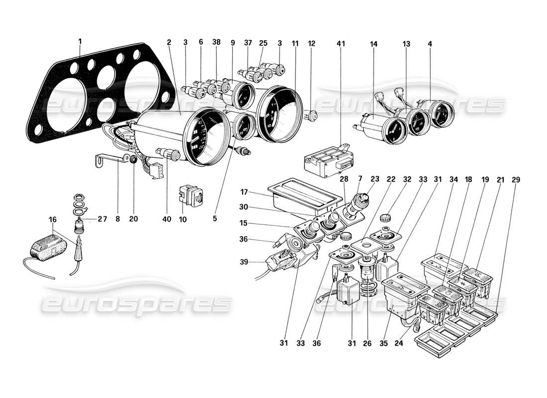 ferrari 328 (1988) diagrama de piezas de instrumentos y accesorios