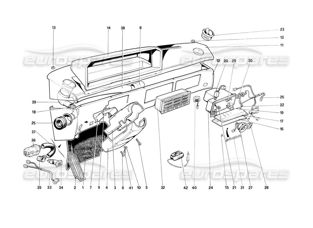 ferrari mondial 3.2 qv (1987) panel de instrumentos diagrama de piezas