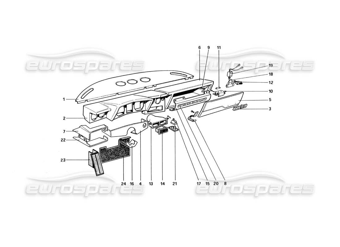 ferrari 512 bbi diagrama de piezas del panel de instrumentos