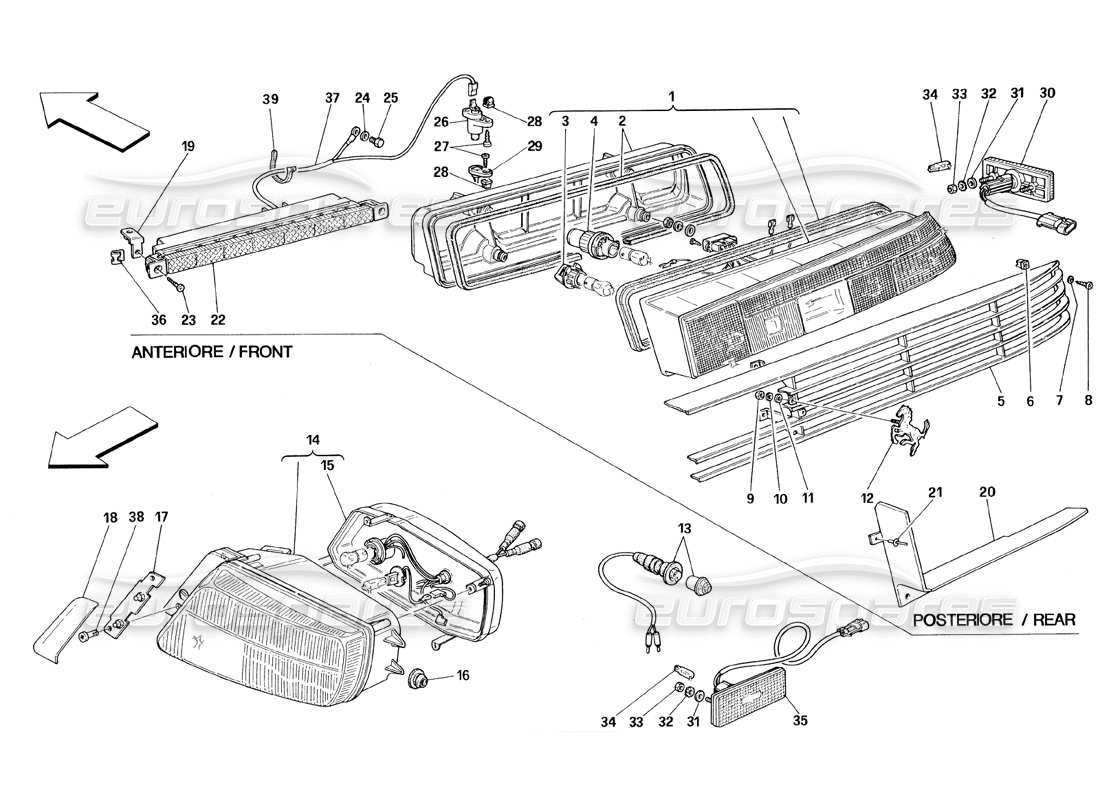 ferrari 348 (1993) tb / ts diagrama de piezas de las luces delanteras y traseras