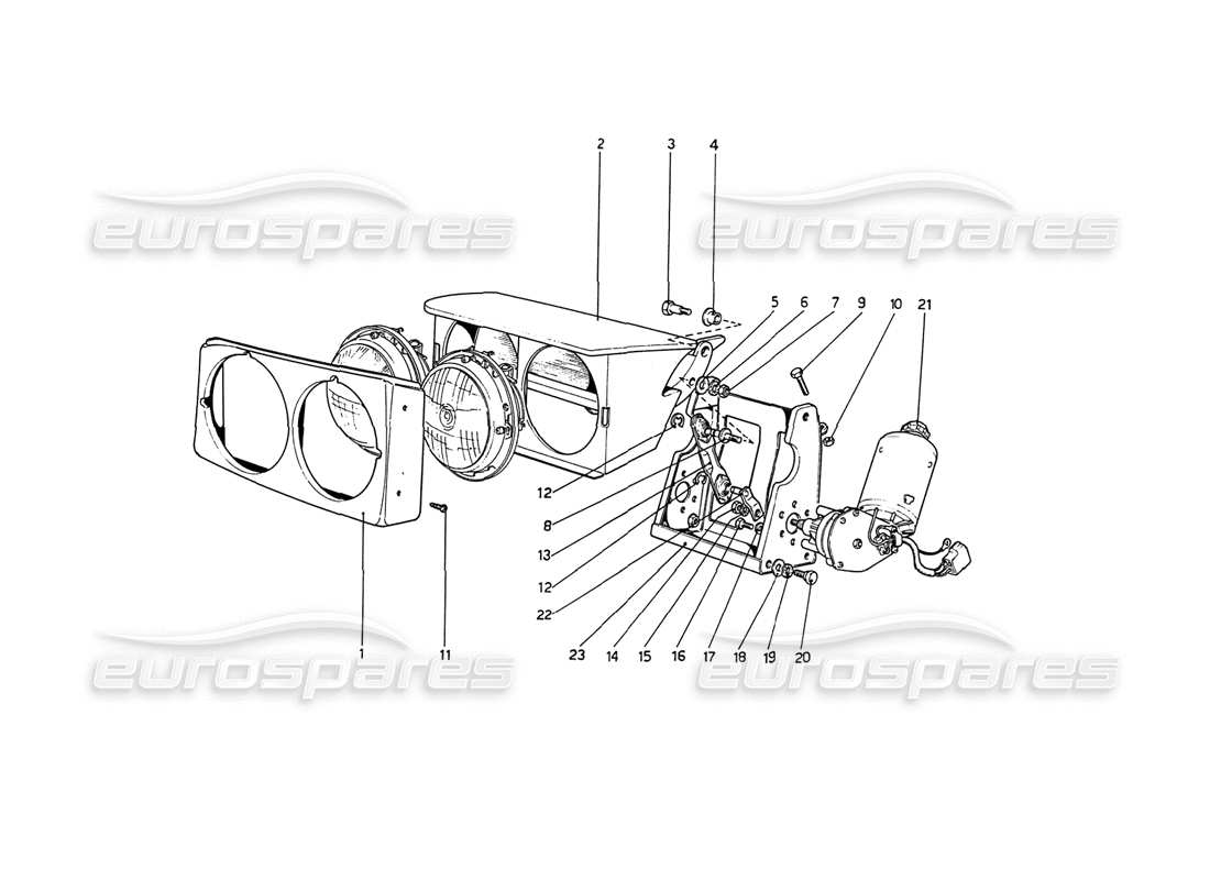 ferrari 208 gt4 dino (1975) dispositivo de elevación de faros diagrama de piezas