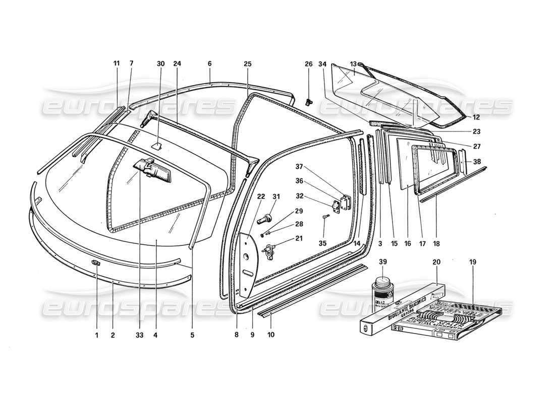 ferrari 328 (1988) anteojos diagrama de piezas