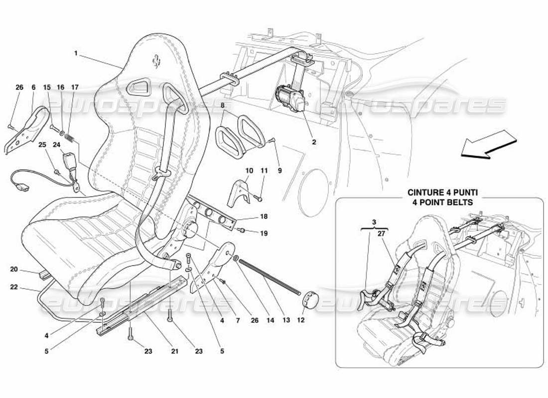 ferrari 550 barchetta diagrama de piezas de los cinturones de seguridad y de seguridad