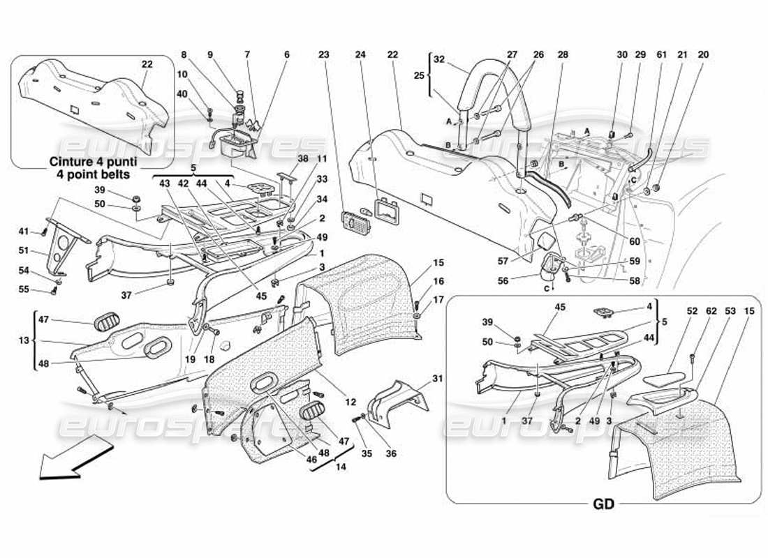 ferrari 550 barchetta túnel - diagrama de piezas de molduras interiores