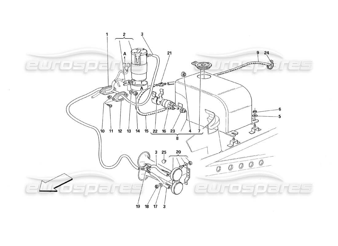 ferrari 348 (1993) tb / ts diagrama de piezas de bocinas y arandelas de vidrio