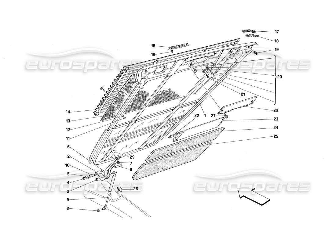 ferrari 348 (1993) tb / ts diagrama de piezas del capó trasero