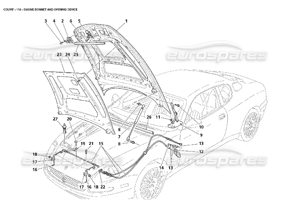 maserati 4200 coupe (2002) capó del motor y dispositivo de apertura diagrama de piezas
