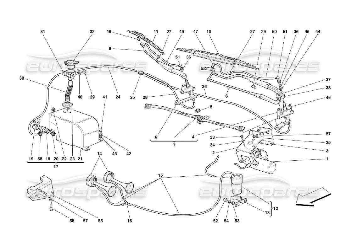 ferrari 456 gt/gta diagrama de piezas del limpiaparabrisas, arandela y bocinas