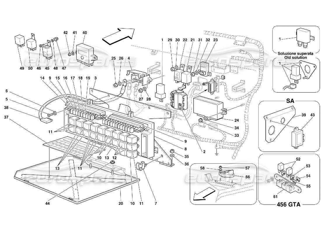 ferrari 456 gt/gta tableros eléctricos diagrama de piezas