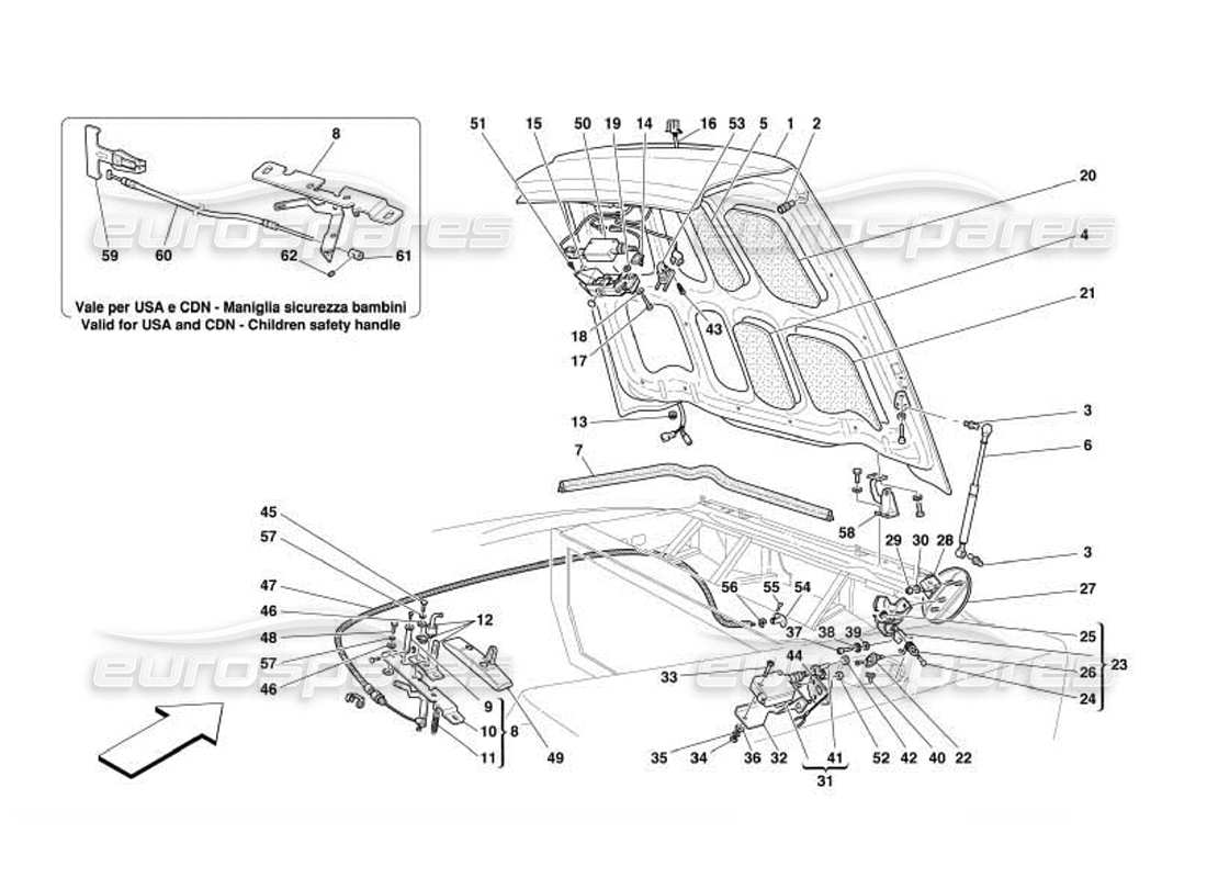 ferrari 550 barchetta diagrama de piezas de la puerta del maletero y la cubierta de gasolina