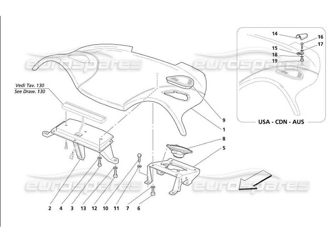 maserati 4200 gransport (2005) revestimientos interiores: diagrama de piezas del panel trasero debajo de la ventana
