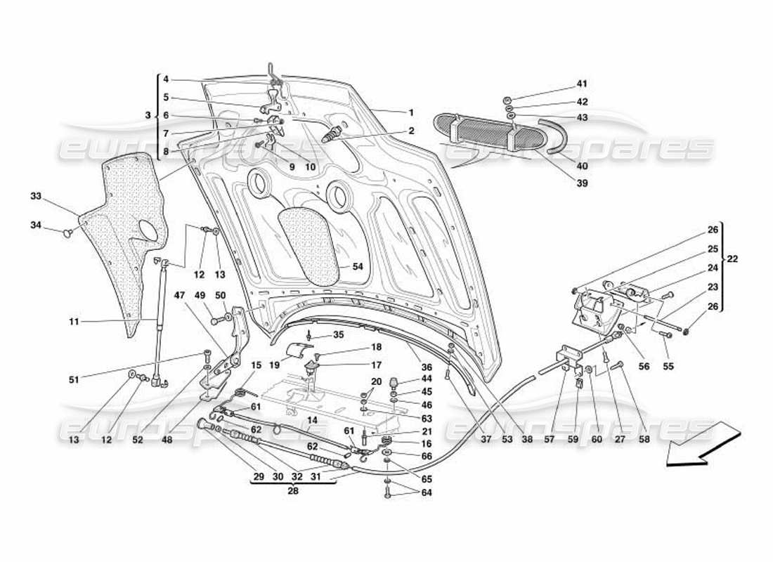 ferrari 550 barchetta diagrama de piezas del capó del motor