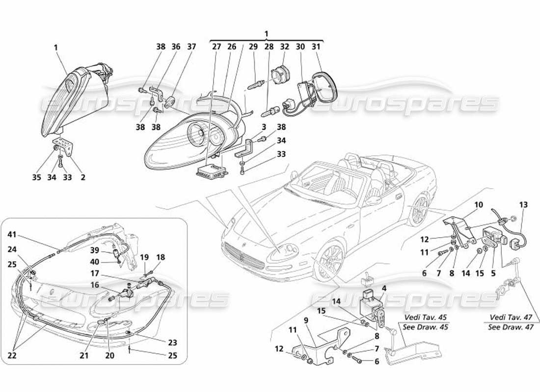 maserati 4200 spyder (2005) faros y arandela xeno -opcional- diagrama de piezas