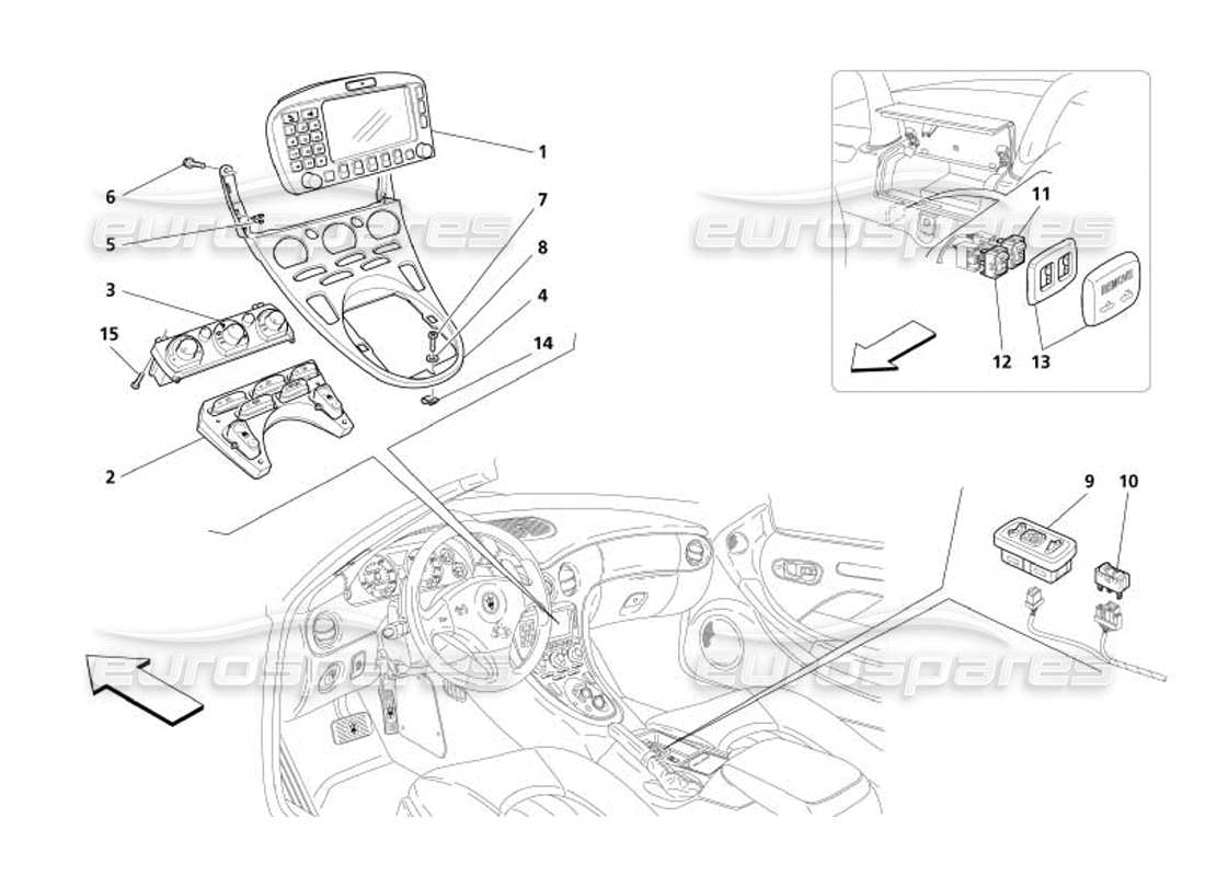 maserati 4200 spyder (2005) diagrama de piezas de instrumentos de túnel