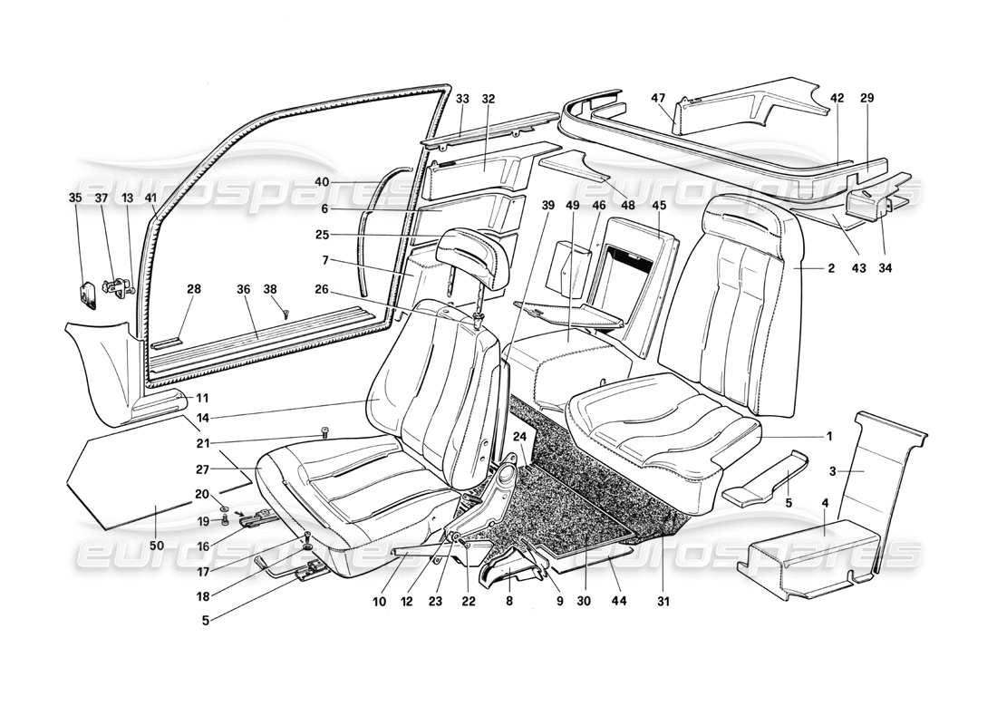 ferrari mondial 3.0 qv (1984) asientos - diagrama de piezas quattrovalvole