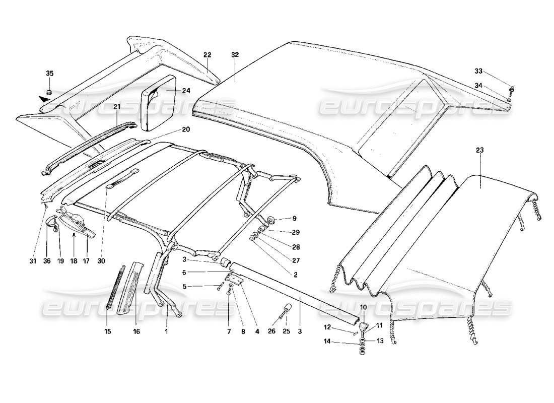 ferrari mondial 3.2 qv (1987) arriba - diagrama de piezas del cabriolet