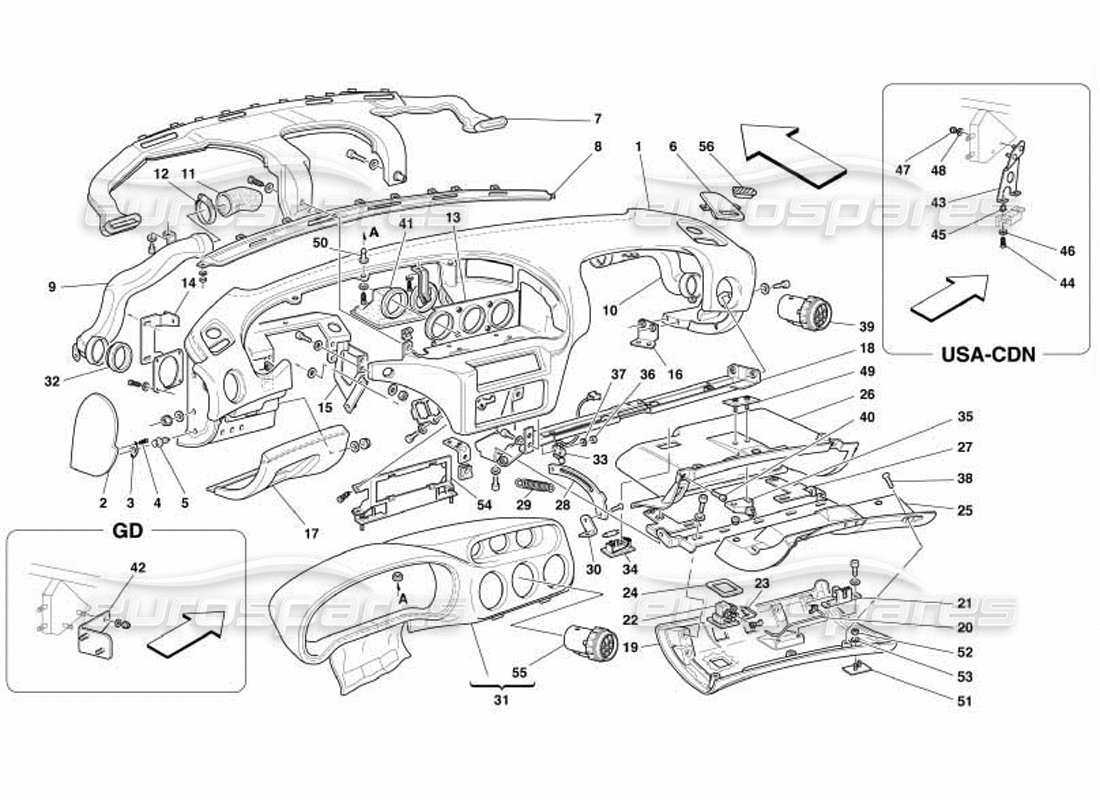 ferrari 550 barchetta panel de instrumentos diagrama de piezas