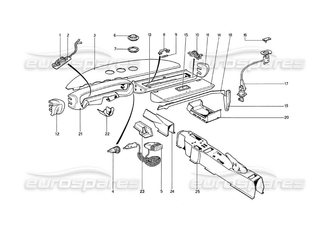 ferrari 208 gt4 dino (1975) adornos interiores y accesorios. diagrama de piezas