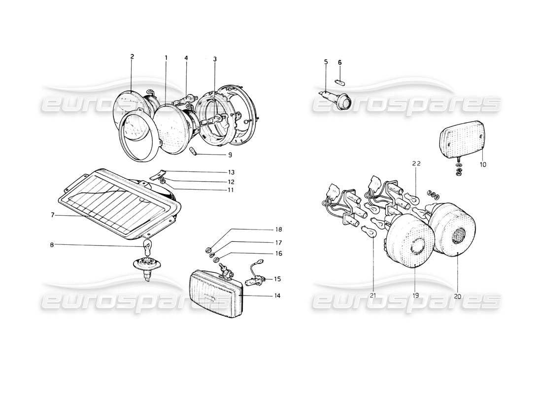 ferrari 512 bb diagrama de piezas de luces