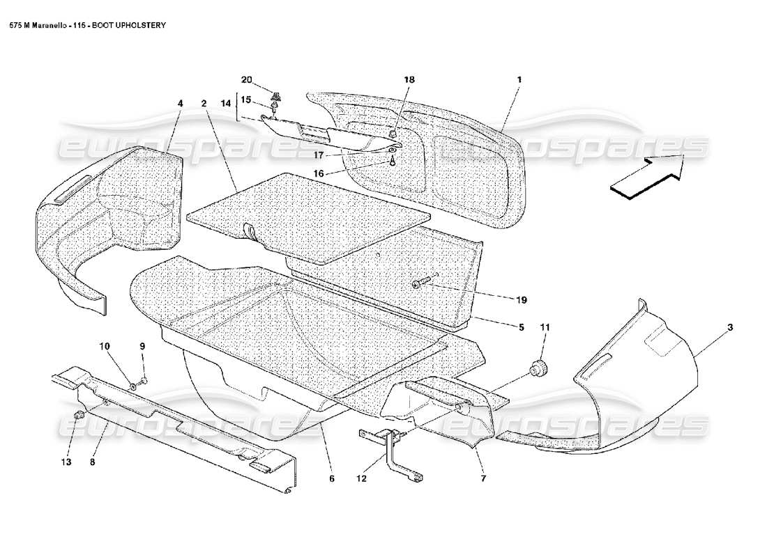 ferrari 575m maranello diagrama de piezas de tapicería de maletero