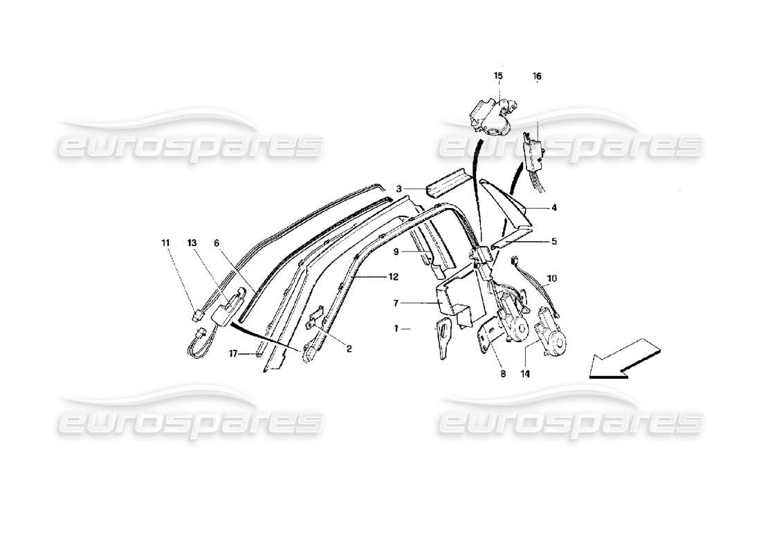 ferrari 512 tr passive safety belts system -valid for usa- part diagram