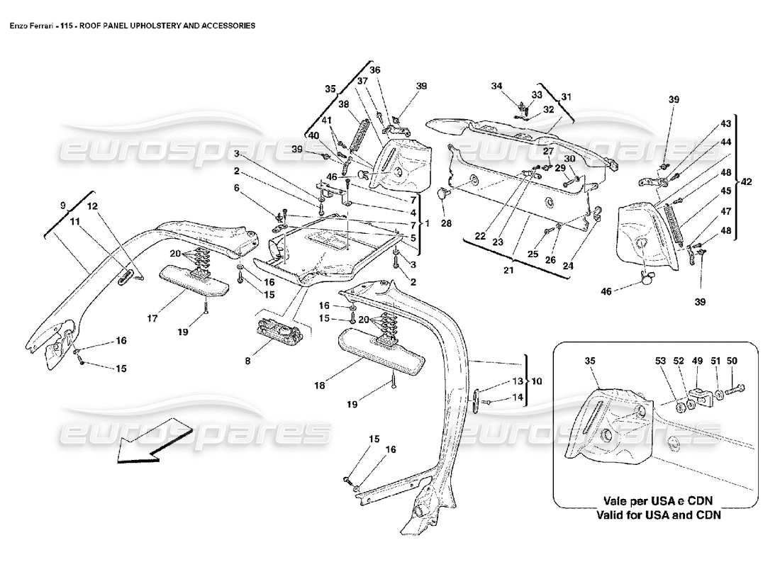 ferrari enzo tapicería y accesorios para paneles de techo diagrama de piezas