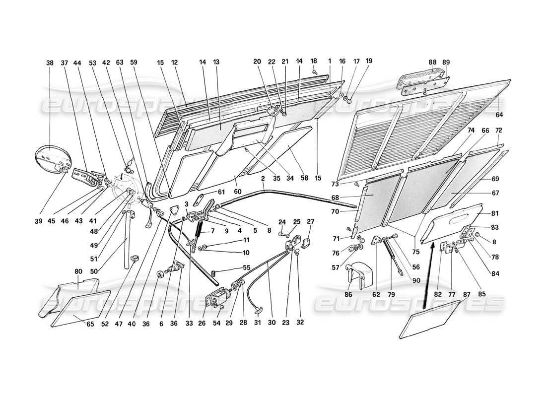 ferrari mondial 3.2 qv (1987) compartimiento del motor y alfombras diagrama de piezas