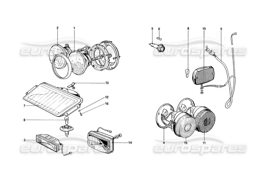 ferrari 512 bbi diagrama de piezas de luces