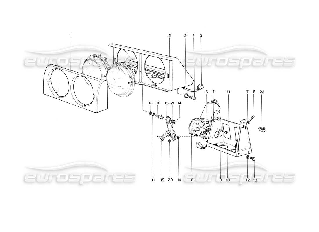 ferrari 512 bb diagrama de piezas del dispositivo de elevación de faros