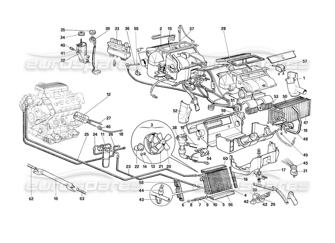 ferrari mondial 3.2 qv (1987) sistema de calefacción diagrama de piezas
