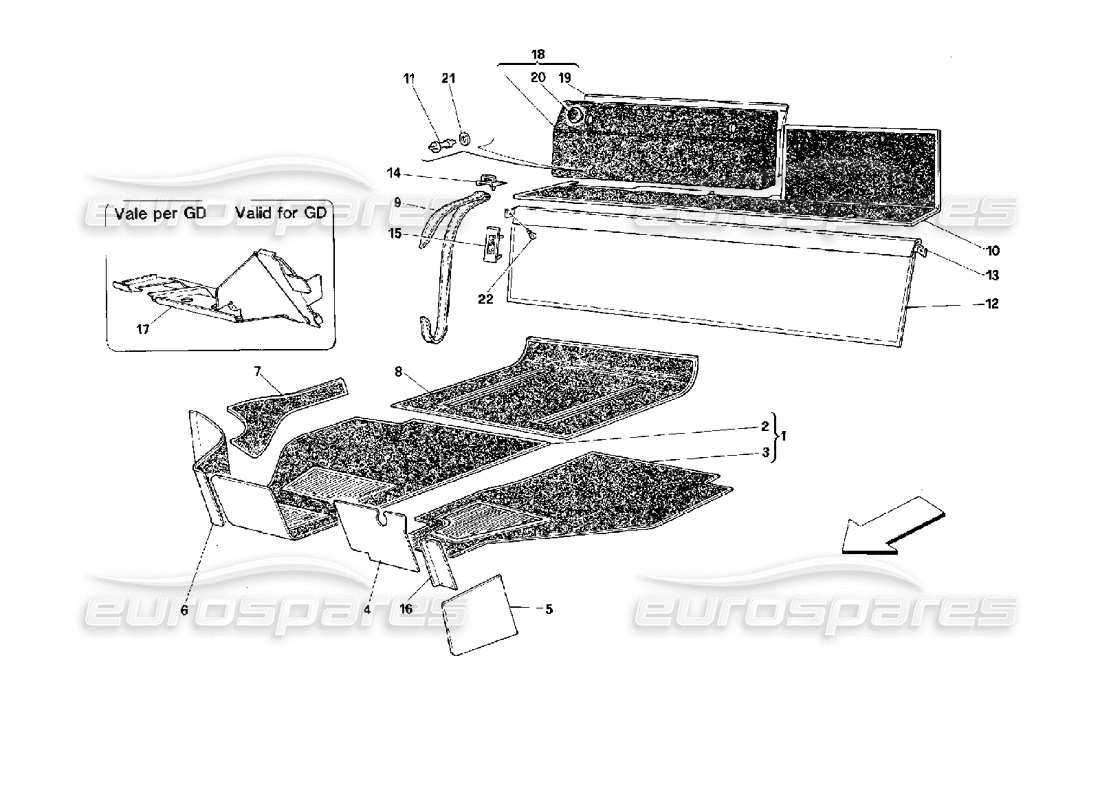 ferrari 512 tr diagrama de piezas de alfombras