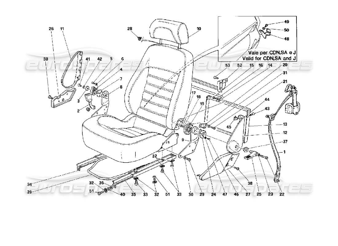 ferrari 512 tr asientos y cinturones de seguridad -no para ee.uu.- diagrama de piezas
