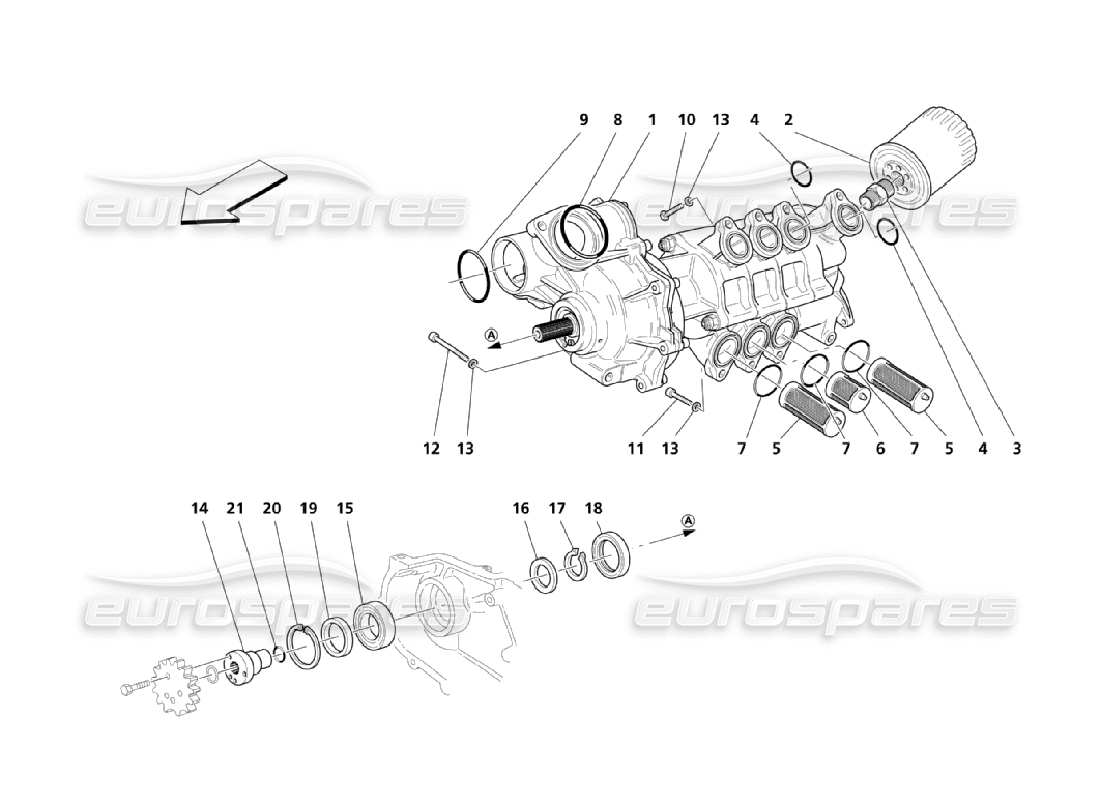 maserati qtp. (2006) 4.2 lubricación: diagrama de piezas de bomba y filtro