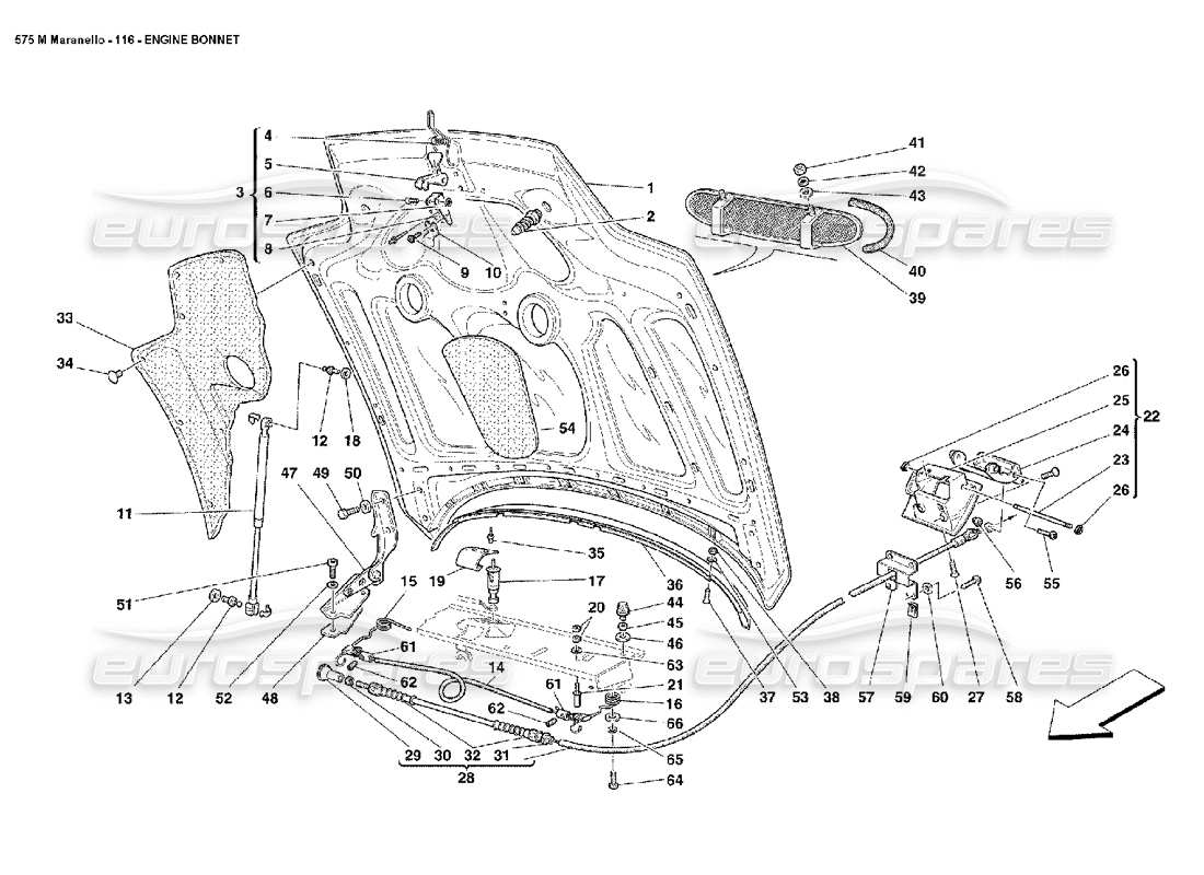 ferrari 575m maranello diagrama de piezas del capó del motor