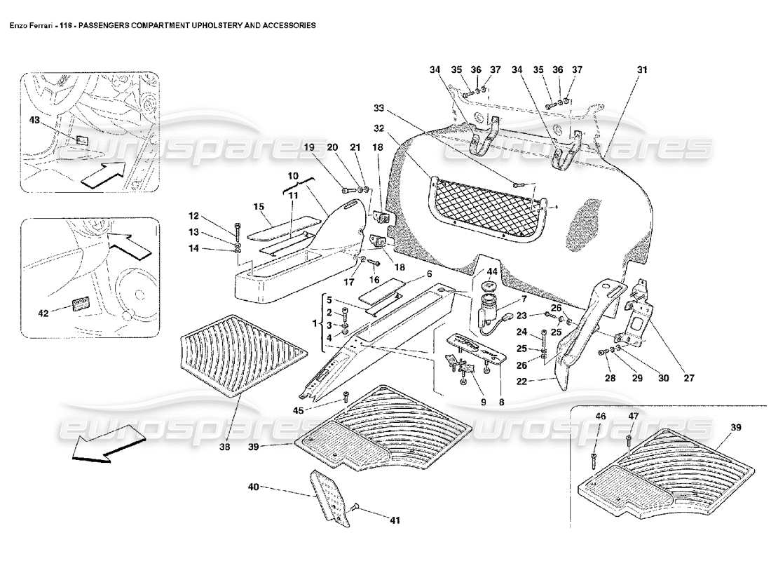 ferrari enzo tapicería y accesorios del habitáculo diagrama de piezas