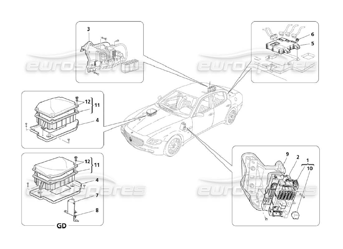 maserati qtp. (2006) 4.2 diagrama de piezas de relés, fusibles y cajas
