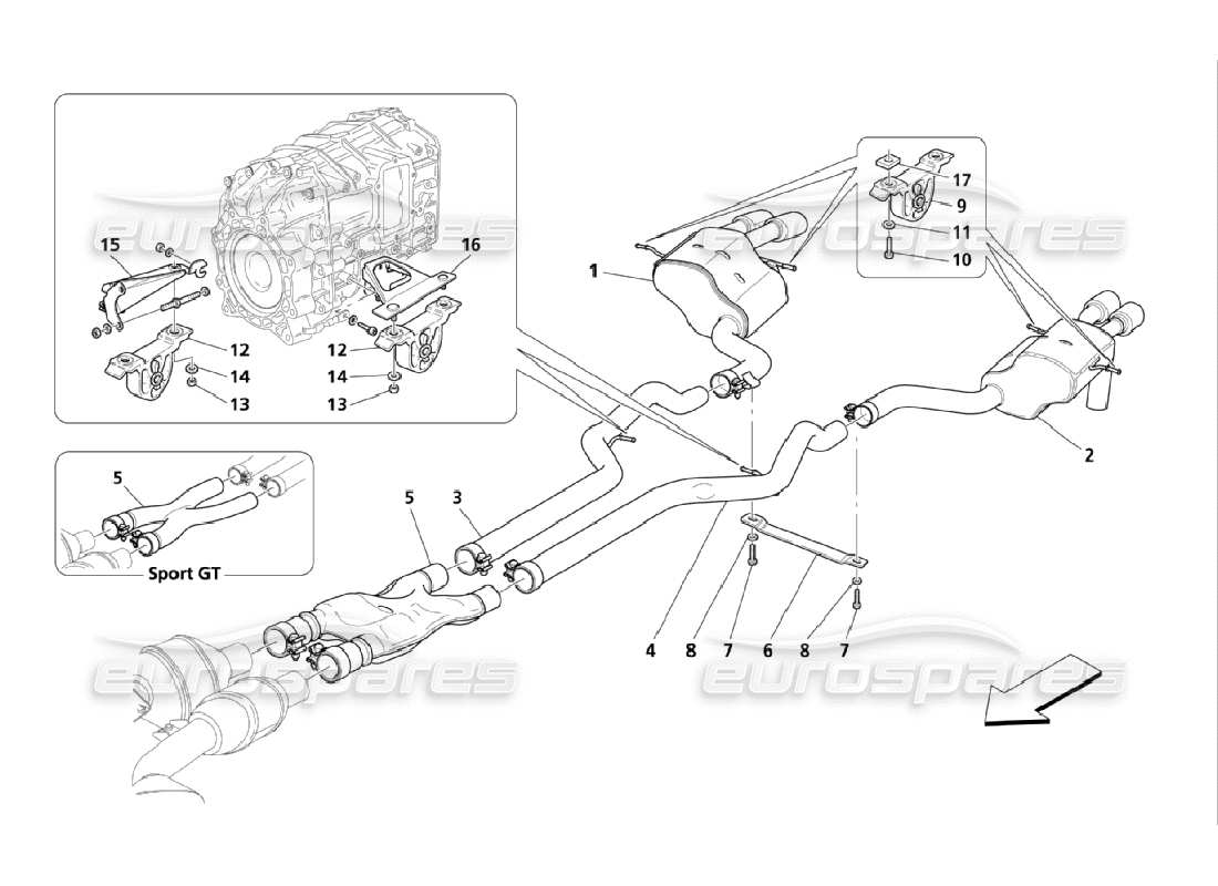 maserati qtp. (2006) 4.2 diagrama de piezas de silenciadores