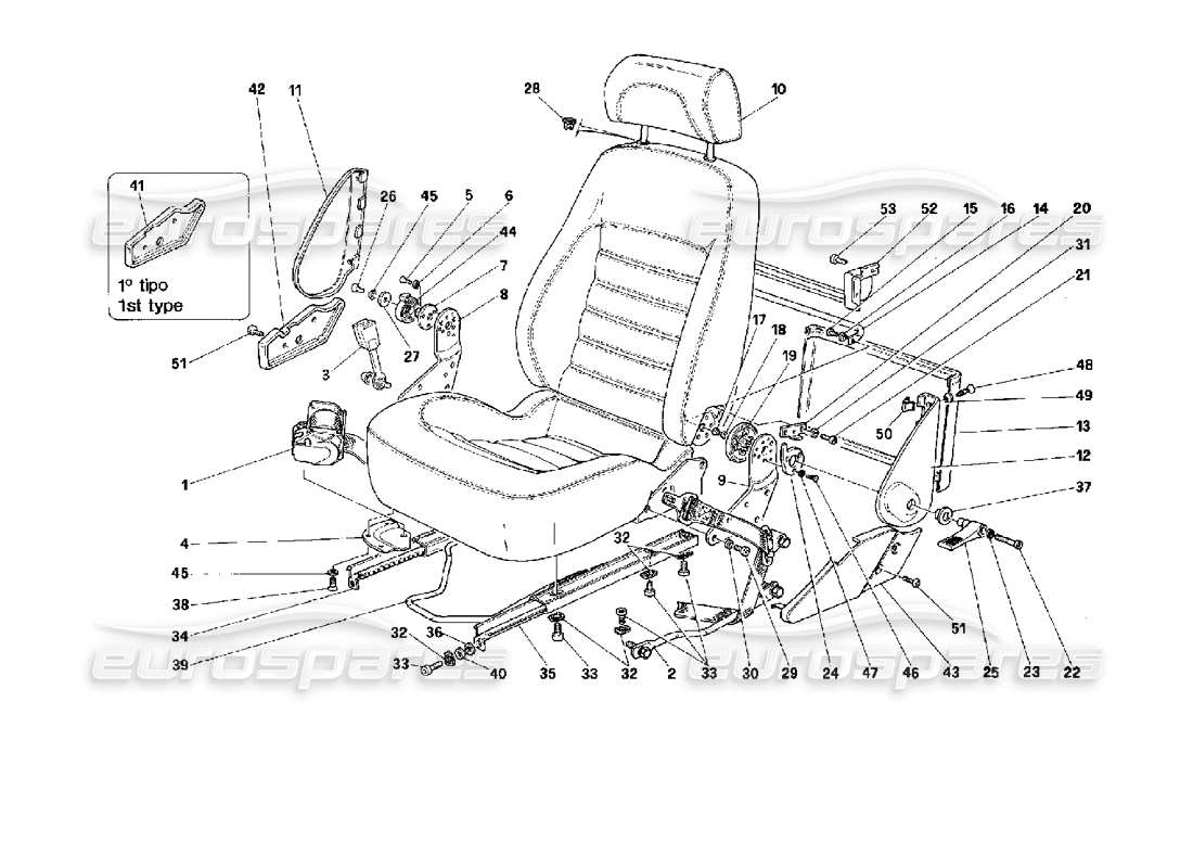 ferrari 512 tr asientos y cinturones de seguridad -válido para usa- esquema de piezas