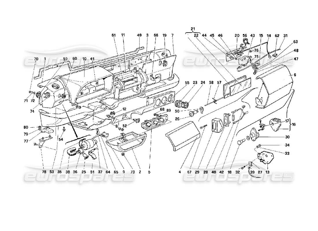 ferrari 512 tr diagrama de piezas del tablero