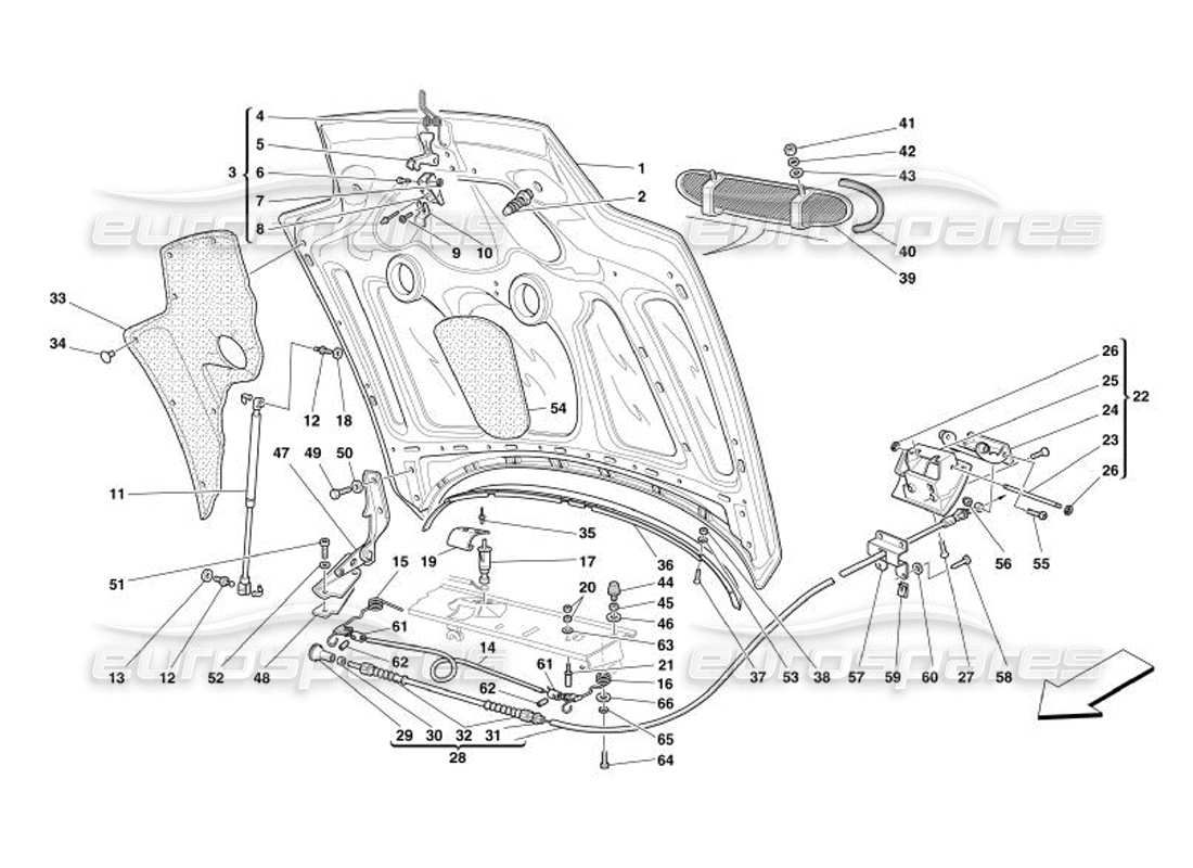 ferrari 575 superamerica diagrama de piezas del capó del motor